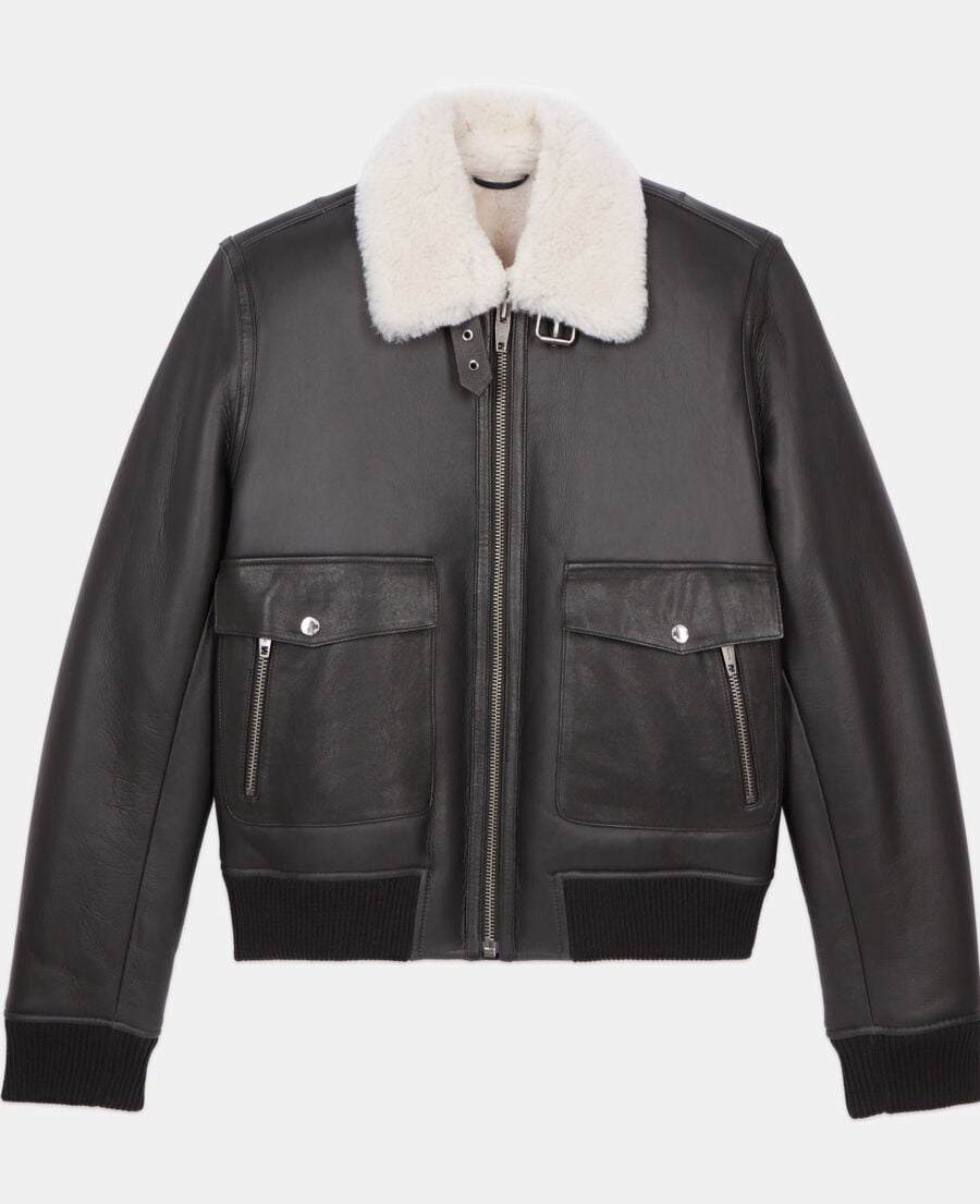 The Kooples MEN BLACK short black shearling jacket