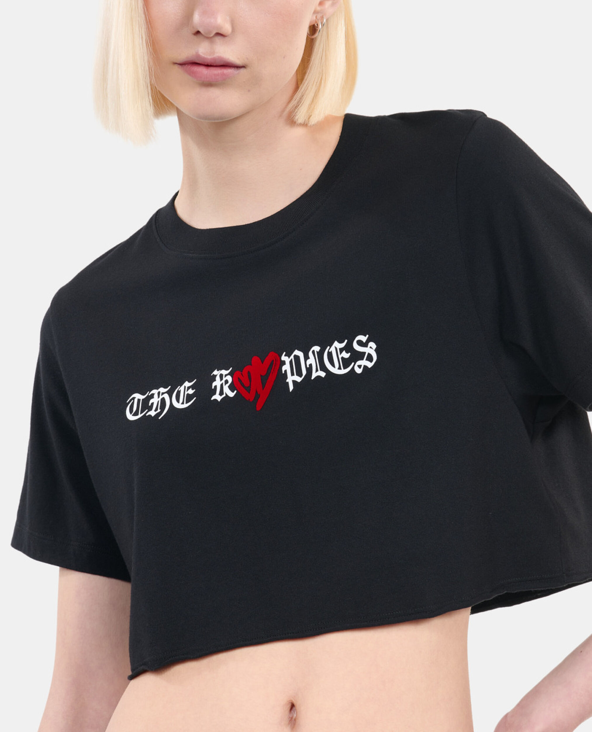 Camiseta negra con serigrafía Twin hearts, BLACK, hi-res image number null