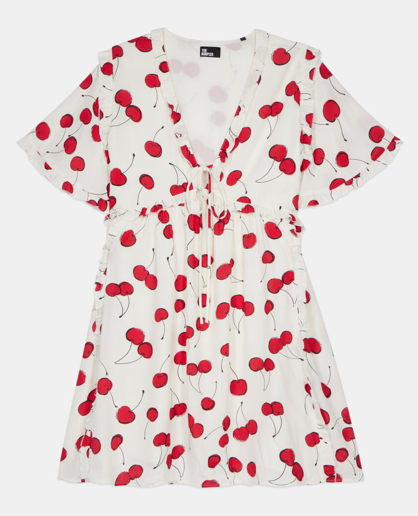 The Kooples MUJER ECRU RED vestido corto con estampado de cerezas