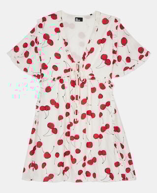 The Kooples WOMEN ECRU RED short cherry printed dress
