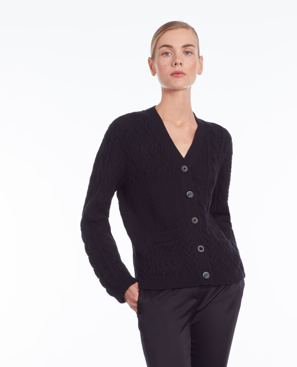 black cable knit wool cardigan