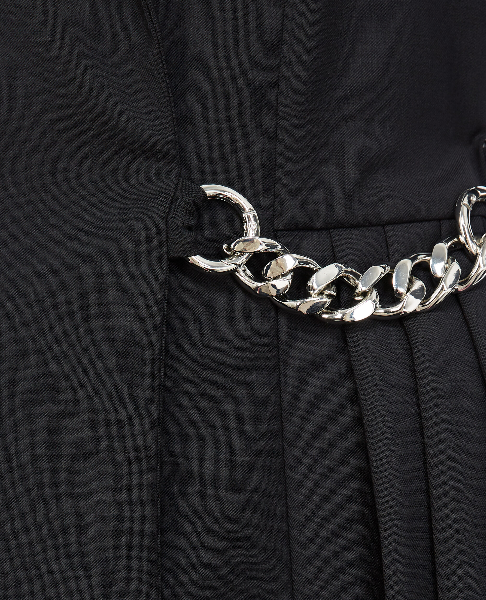 Vestido corto cruzado plisado cadena negra, BLACK, hi-res image number null