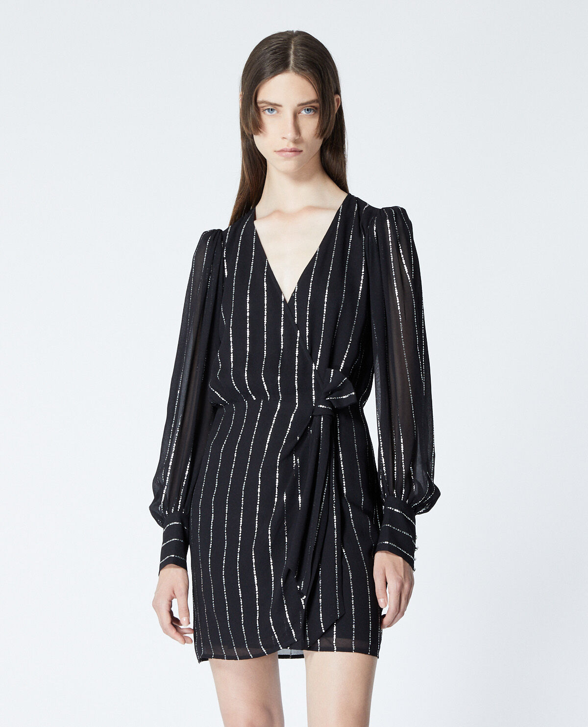 Pinstripe wrap sales dress