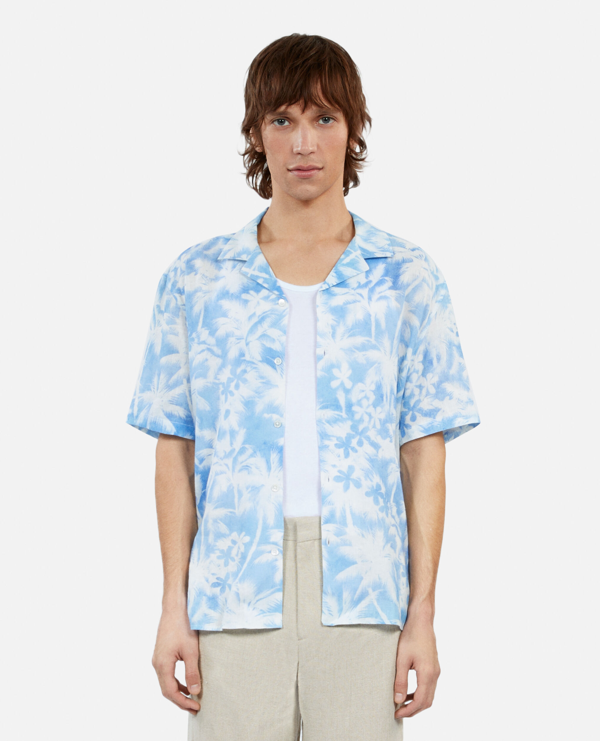 Camisa estampada manga corta, WHITE / BLUE, hi-res image number null