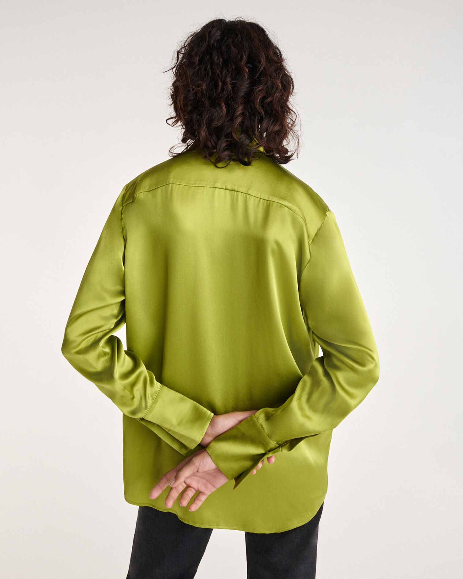 Khaki silk shirt with French cuffs, KAKI, hi-res image number null