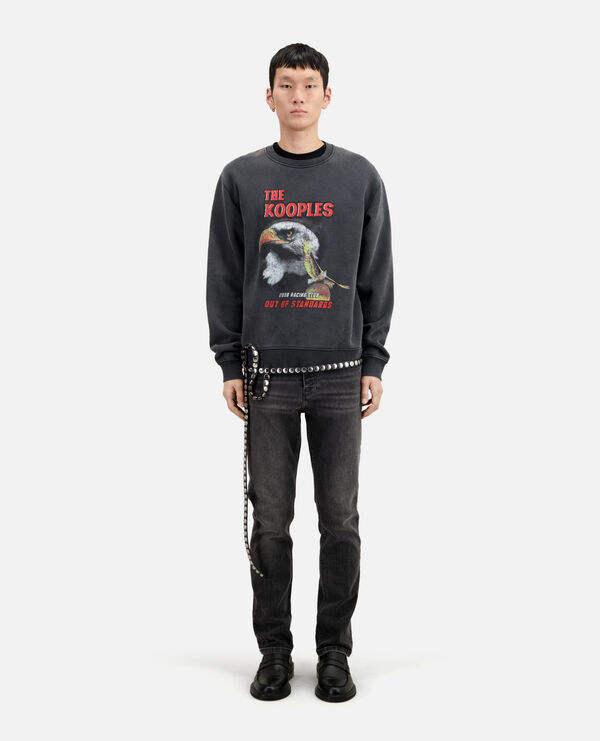 black sweatshirt with eagle serigraphy 