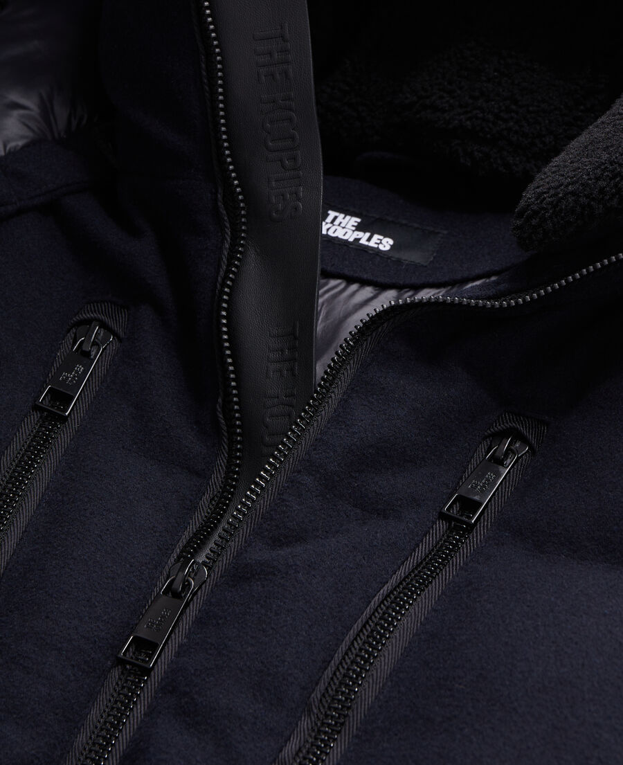 Navy blue flannel puffer jacket The Kooples UK