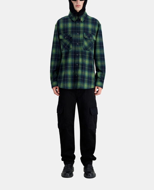 black and green checked overshirt with hood