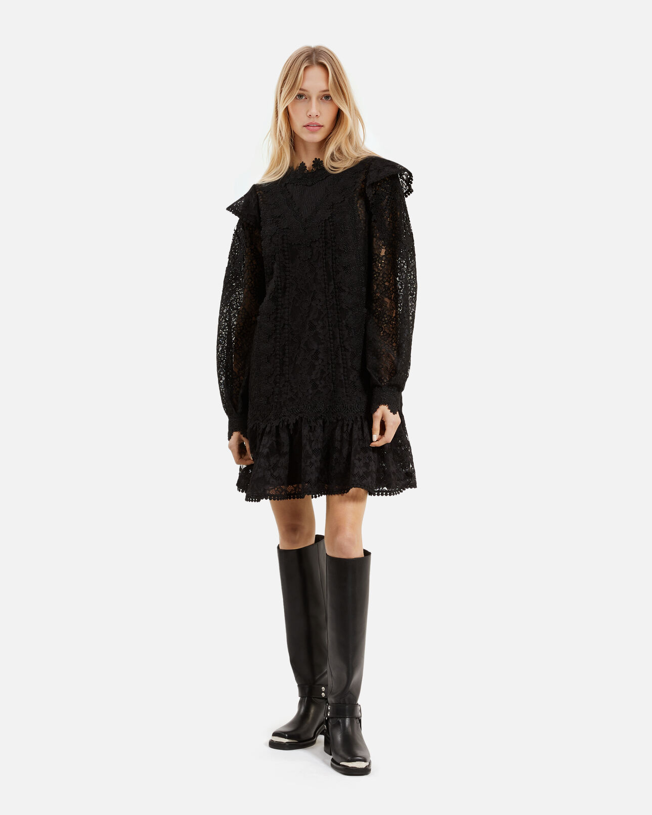 The Kooples FEMME BLACK robe courte en dentelle noire