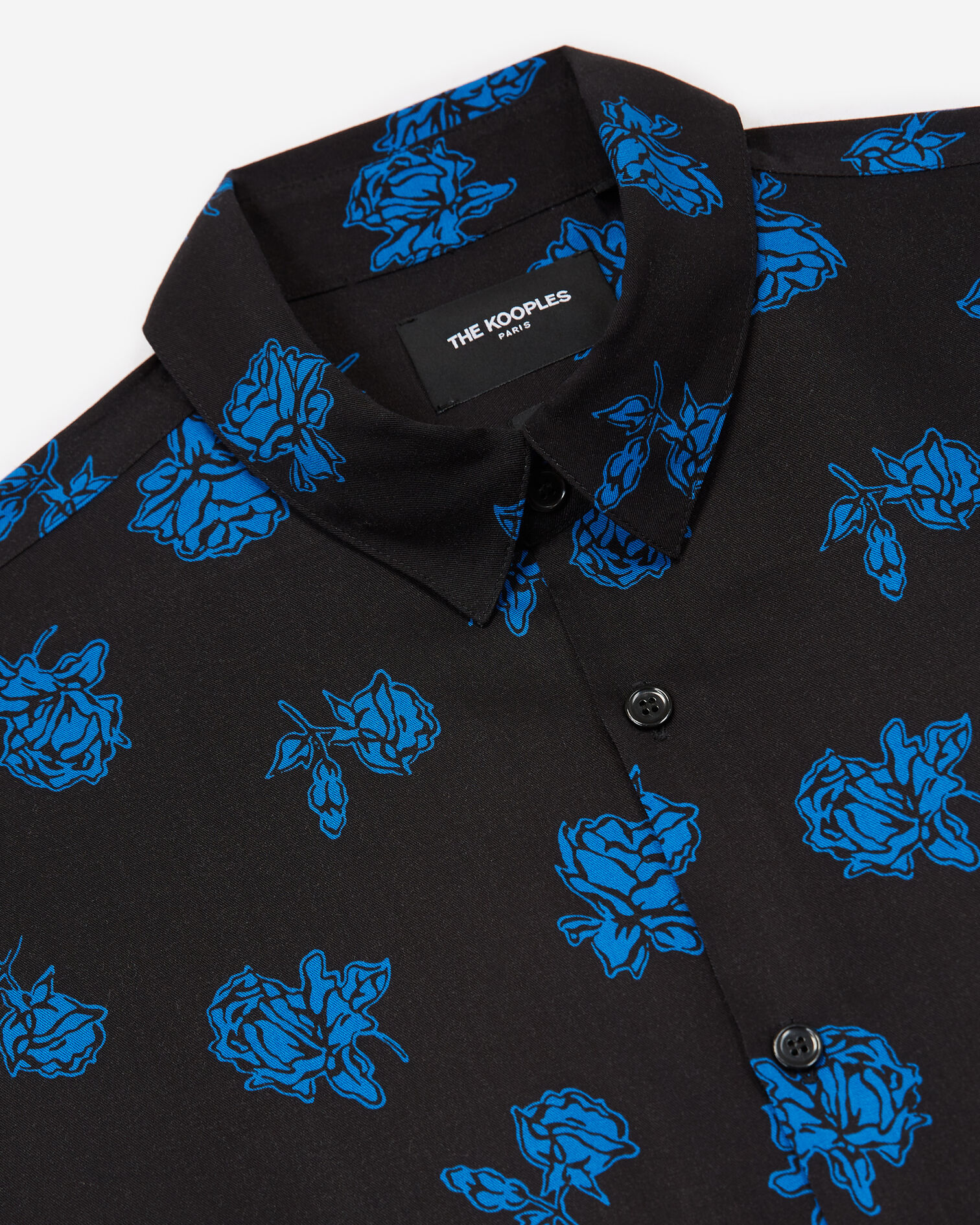 Black printed shirt with blue flowers, BLACK BLUE, hi-res image number null