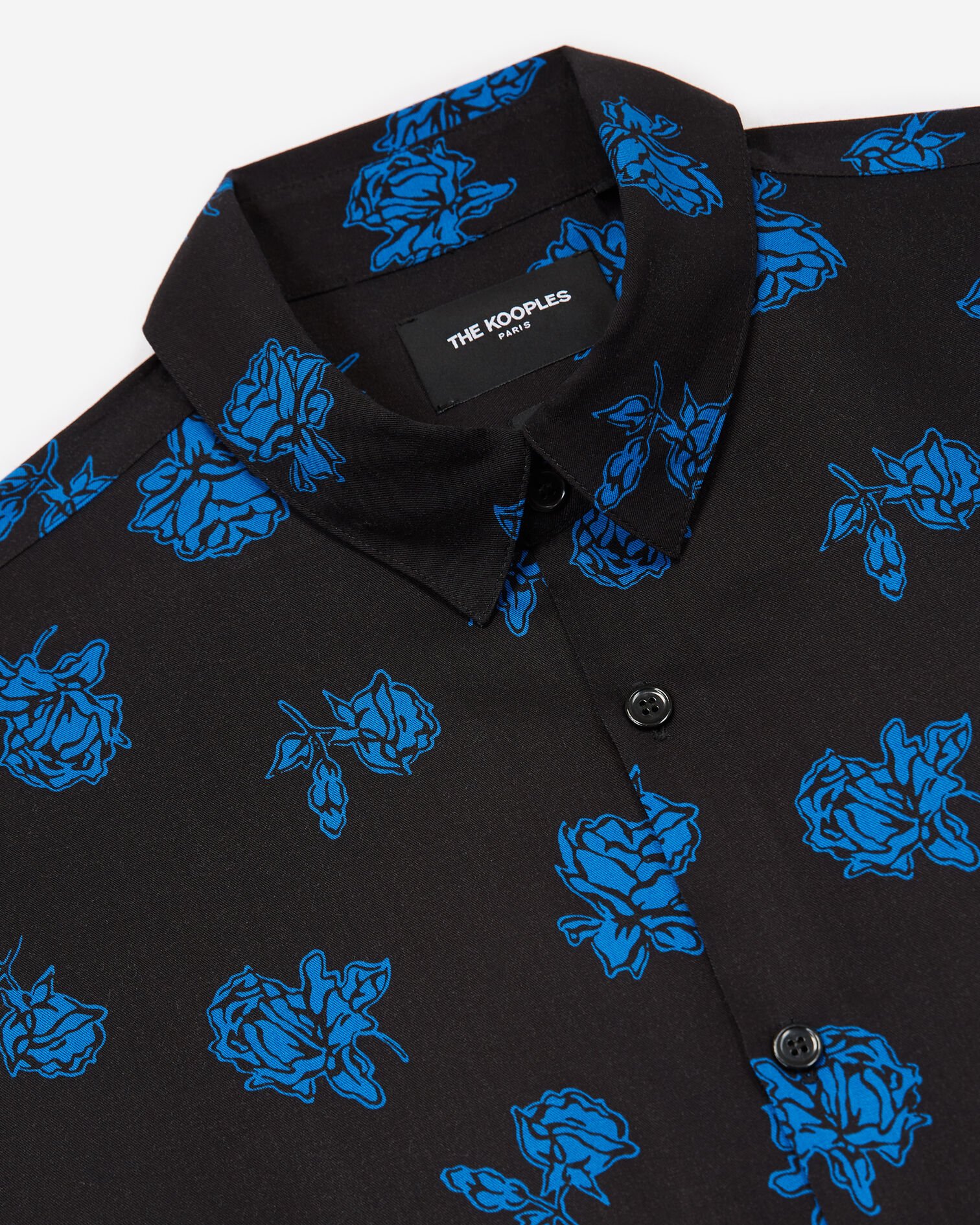 Black printed shirt with blue flowers, BLACK BLUE, hi-res image number null