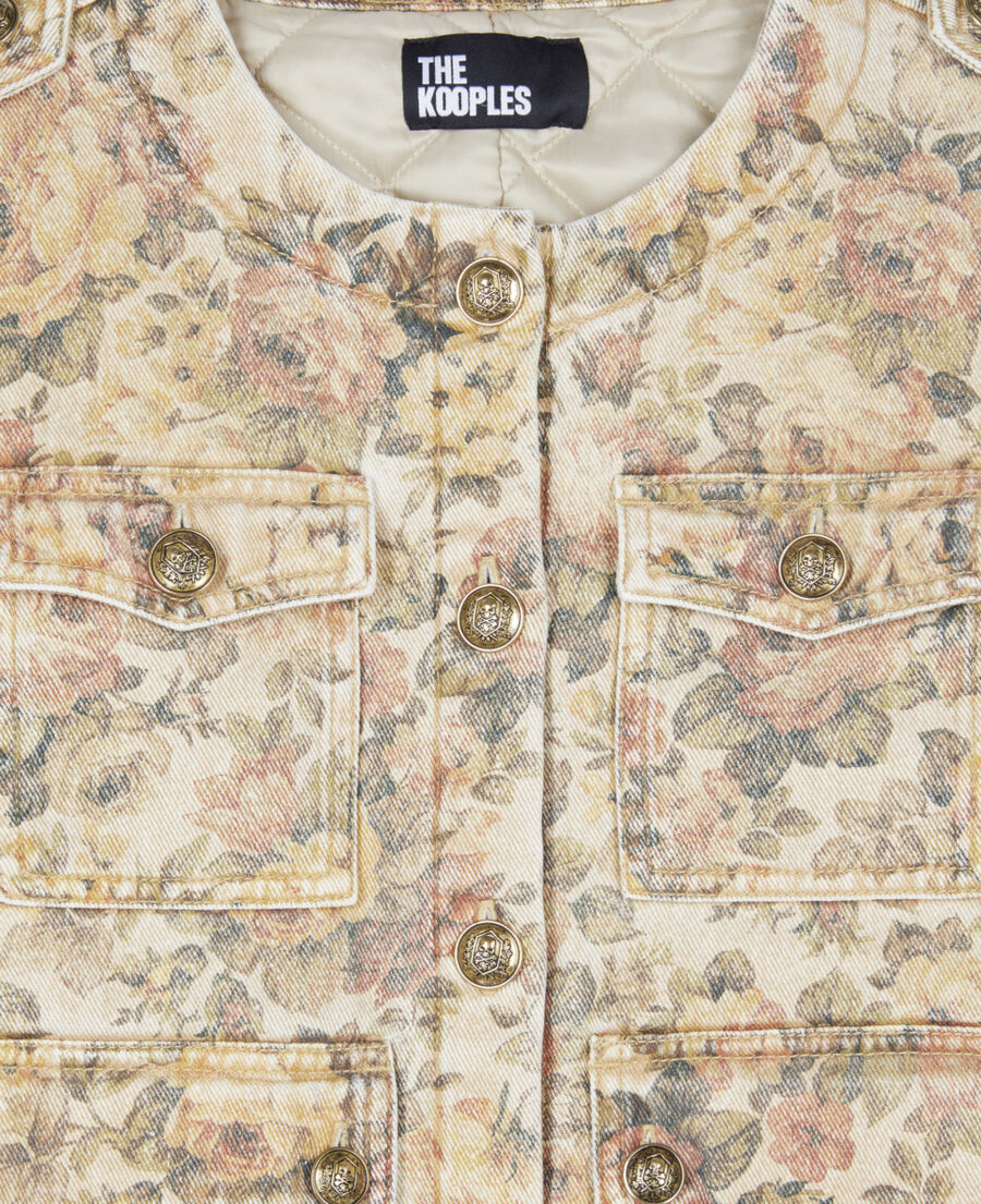 The Kooples DAMEN BEIGE LINEN jacke mit blumendruck