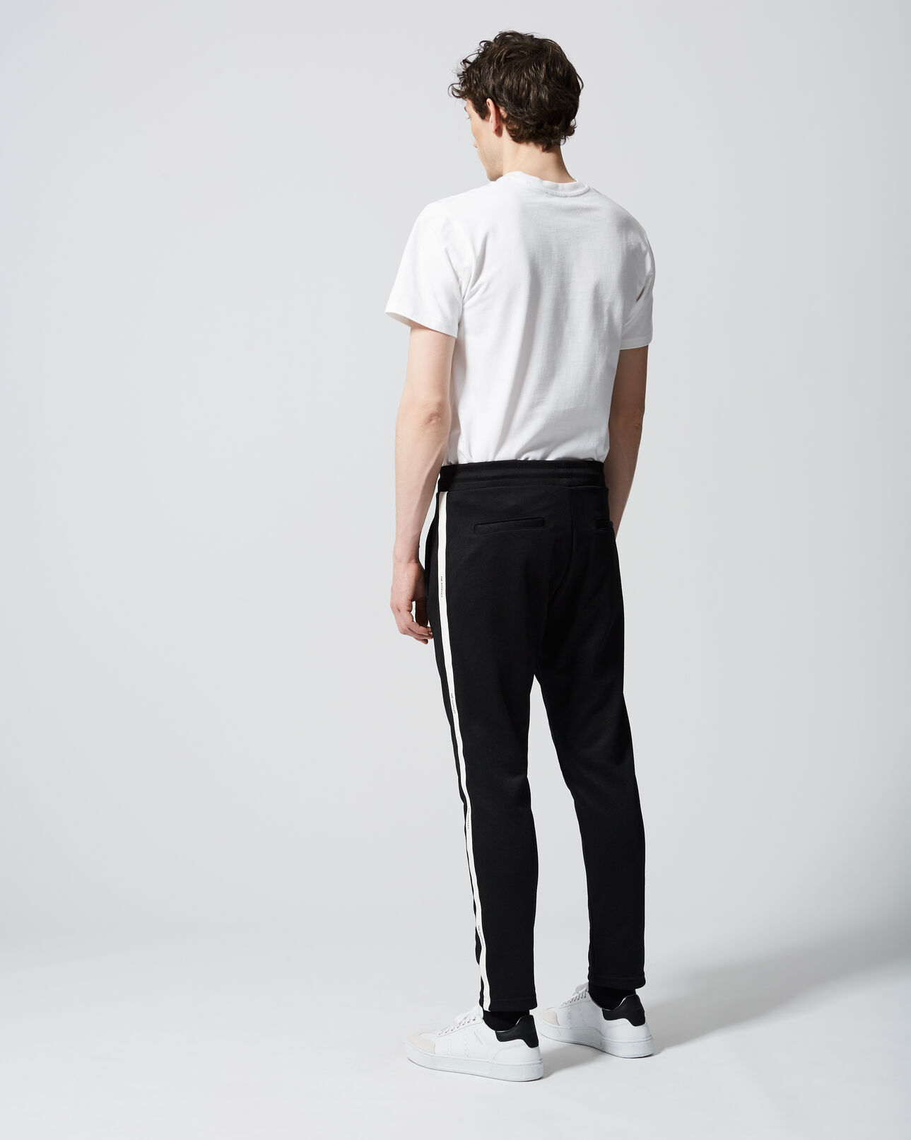 The Kooples HOMME BLACK jogging noir coton bandes effet cuir