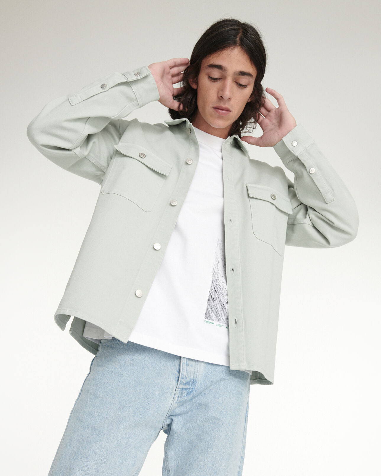 The Kooples MEN MINT mint green denim shirt with pockets