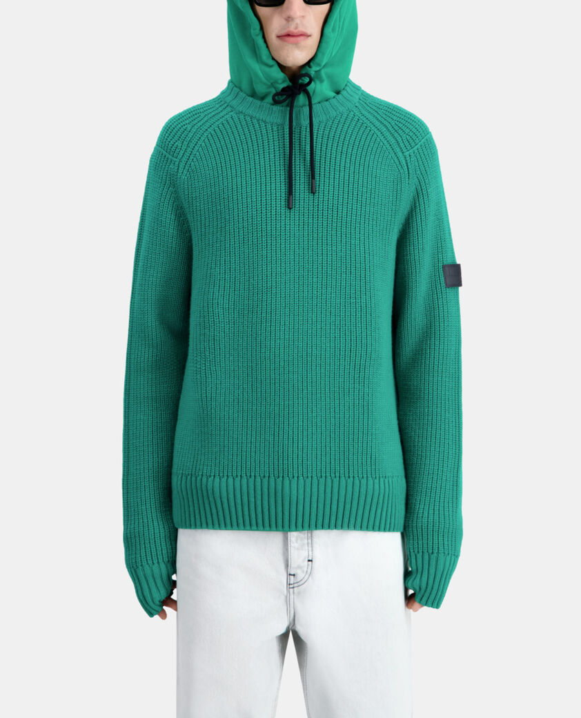The Kooples HOMME GREEN pull vert en maille côtelée