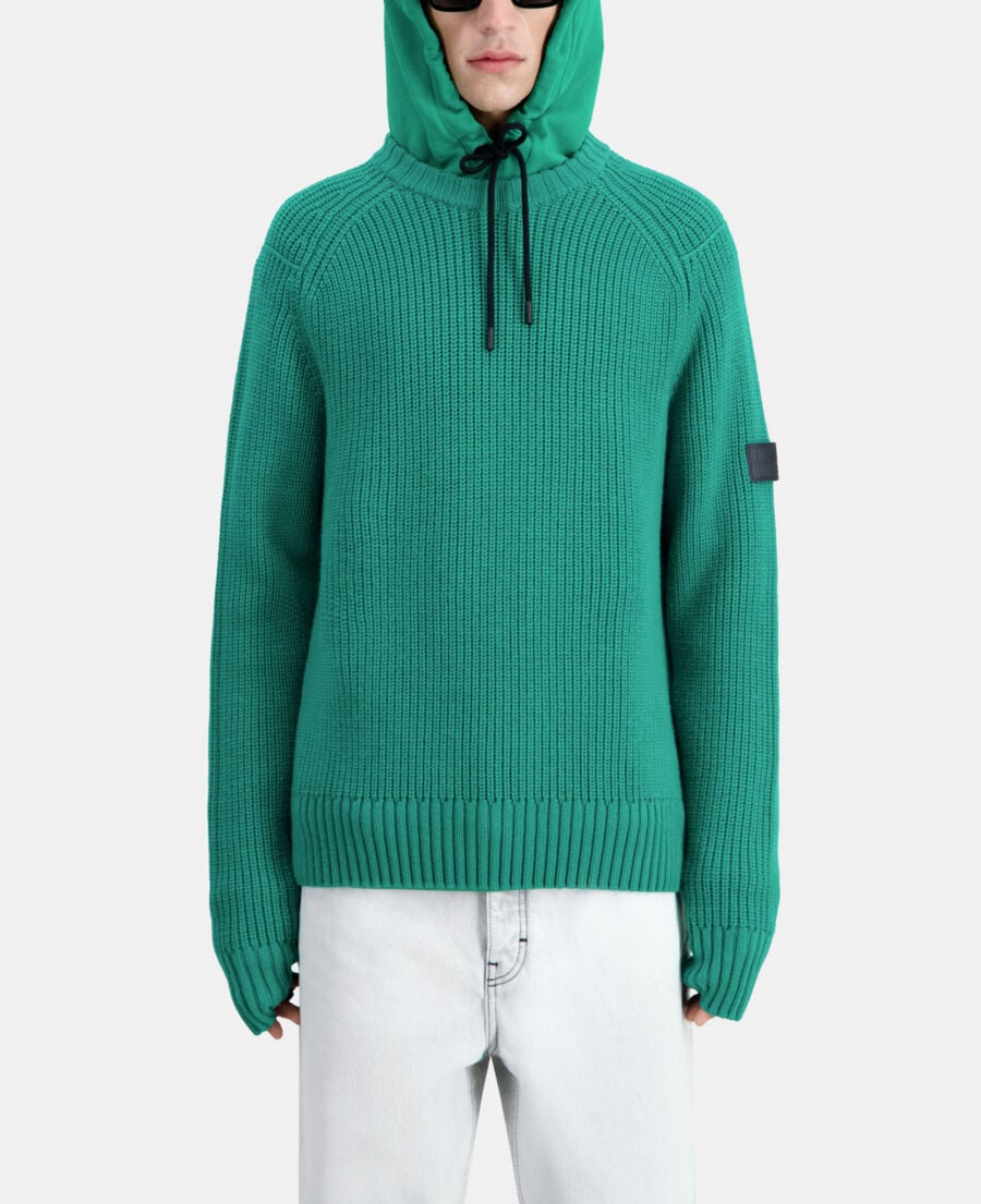 The Kooples HOMME GREEN pull vert en maille côtelée