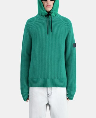 The Kooples HOMME GREEN pull vert en maille côtelée