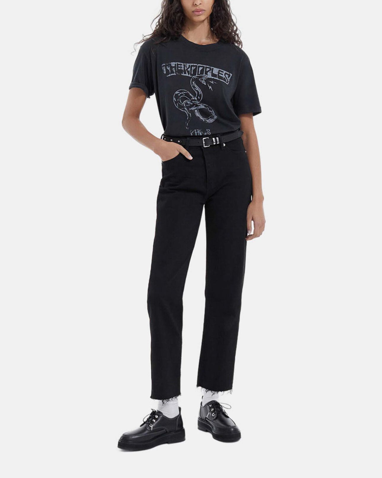 The Kooples FEMME BLACK WASHED t-shirt noir délavé coton motif serpent
