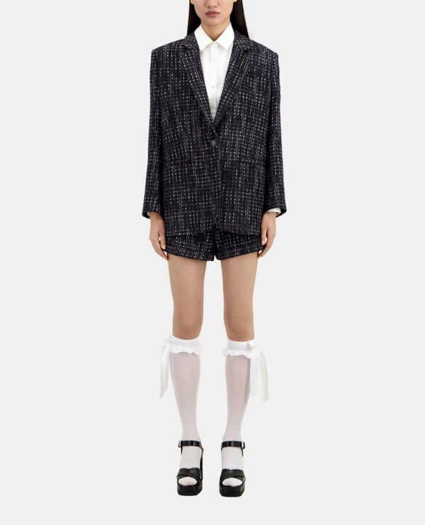 schwarz-weiße anzugjacke aus tweed