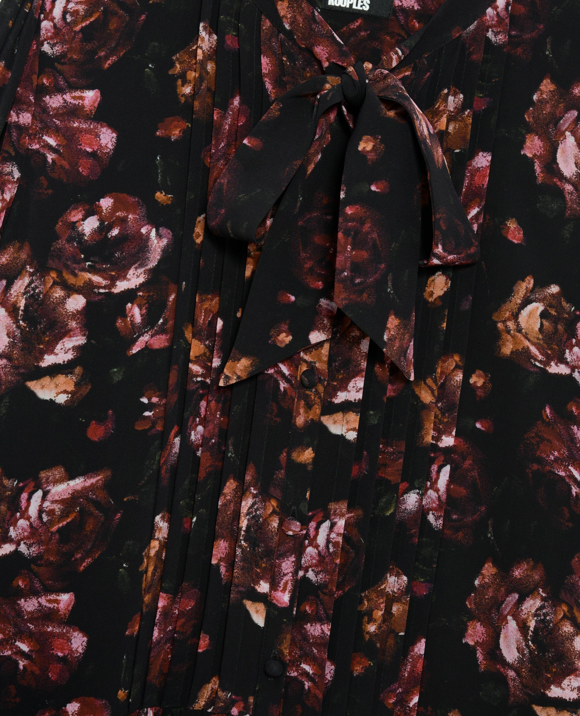 Robe courte imprimé fleuris en soie mélangée bordeaux, BLACK - RED, hi-res image number null