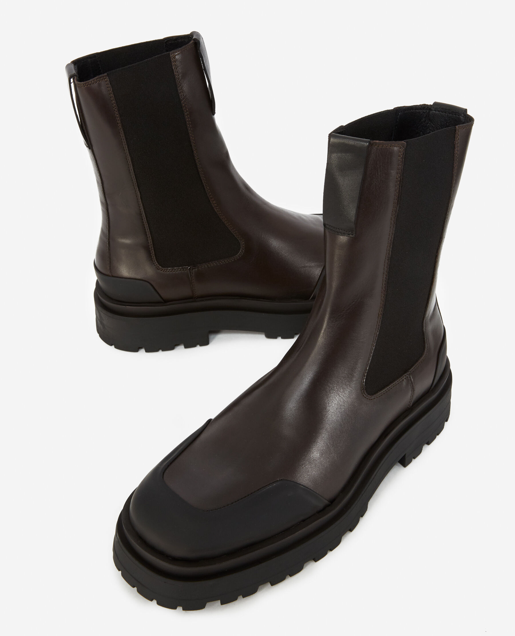 High top brown leather platform Chelsea boots The Kooples