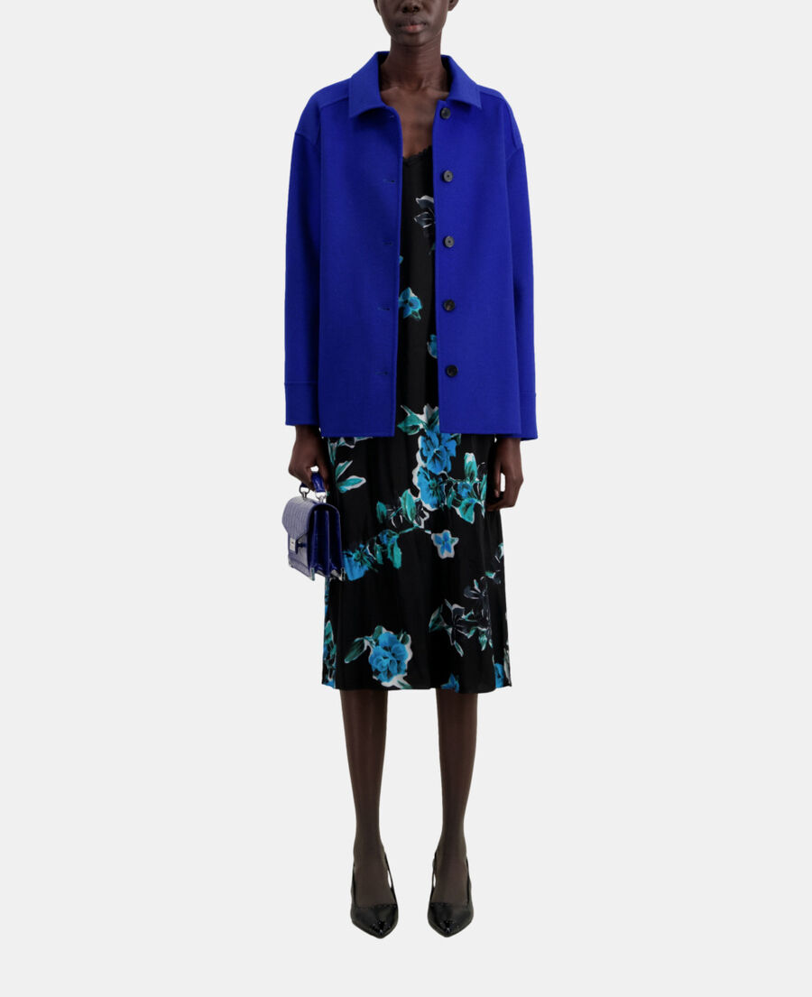 blouson type surchemise bleu en laine mélangée