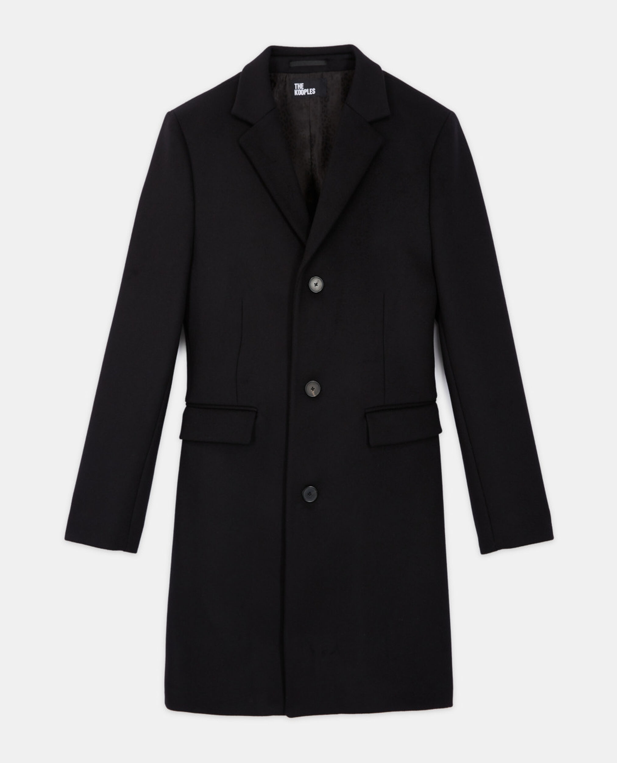 Long wool coat with leopard lining, BLACK, hi-res image number null