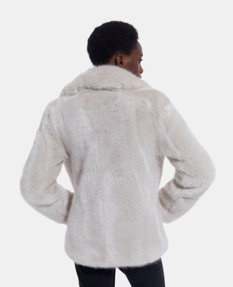 white faux fur coat
