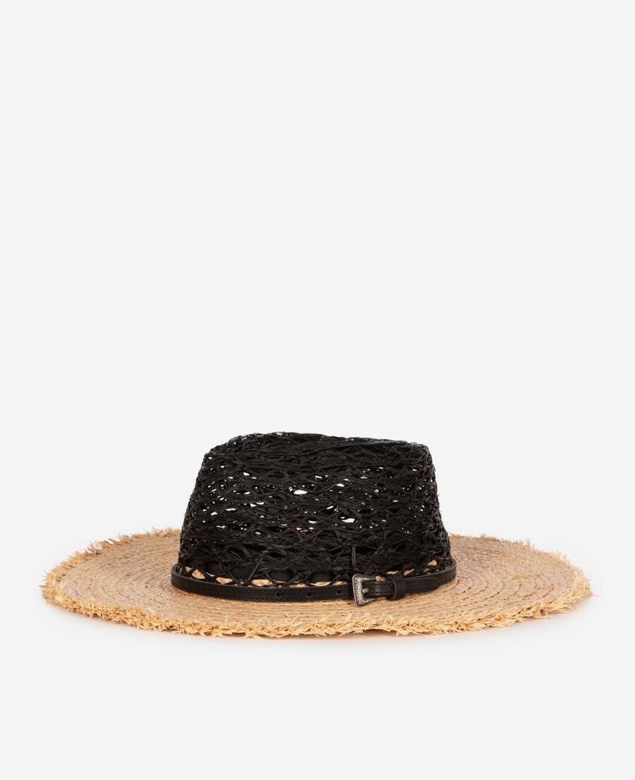 The Kooples FEMME BLACK - CREAM chapeau en raphia noir et beige