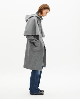 The Kooples DAMEN GREY langer mantel aus doppelseitiger wolle mit grauem cape