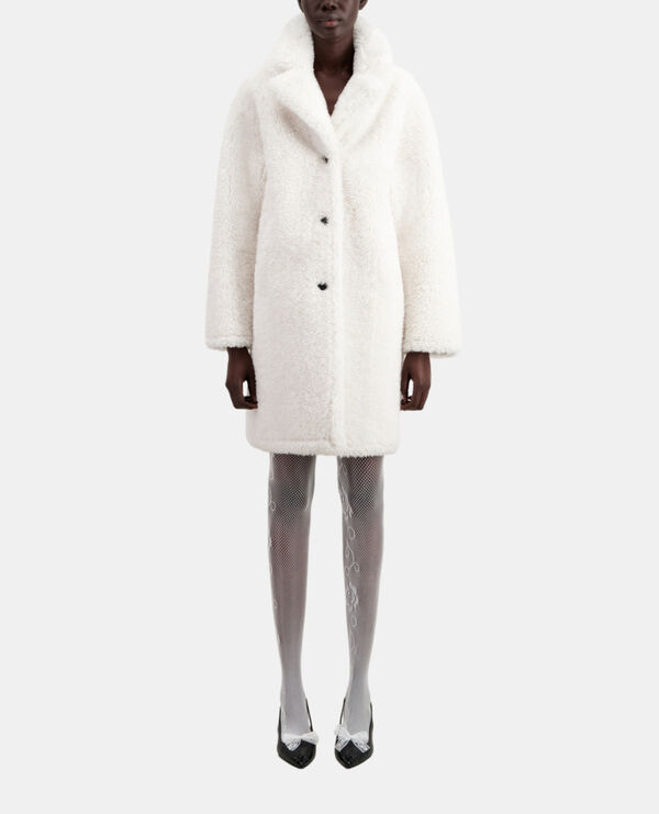 manteau écru long imitation fourrure