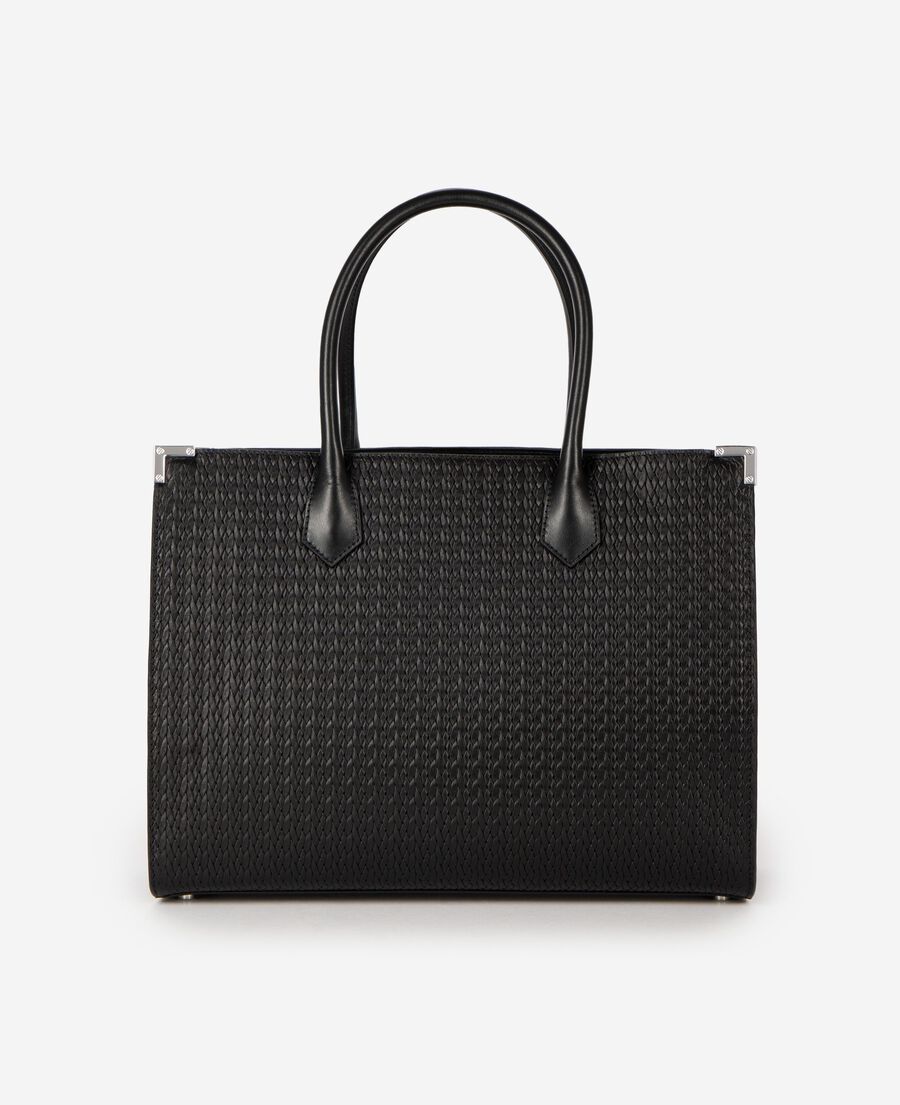 The Kooples F BLACK ming l tote bag in black woven leather