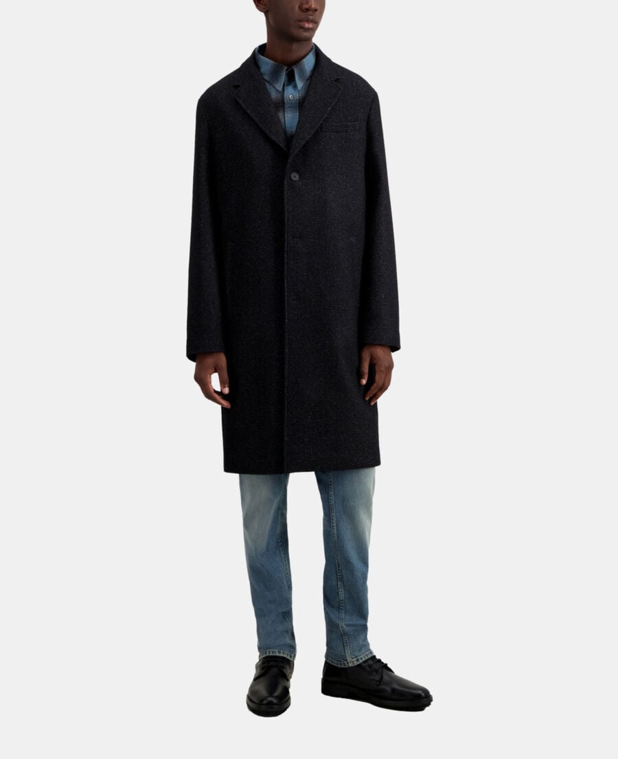 The Kooples MEN BLACK GREY long black coat in wool blend