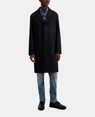 The Kooples MEN BLACK GREY long black coat in wool blend