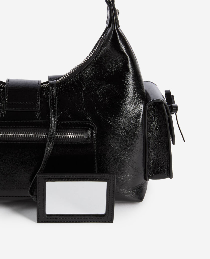 The Kooples WOMEN BLACK amelia bag in black cracked leather