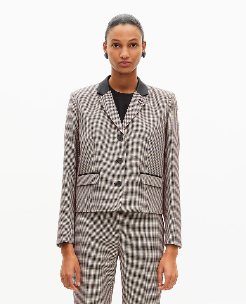 The Kooples FEMME BLACK GREY veste tailleur en pied de poule courte noire et blanche