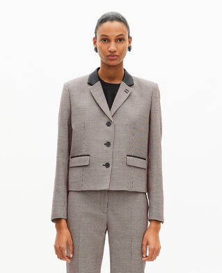 The Kooples F BLACK GREY short black and white houndstooth tailored jacket