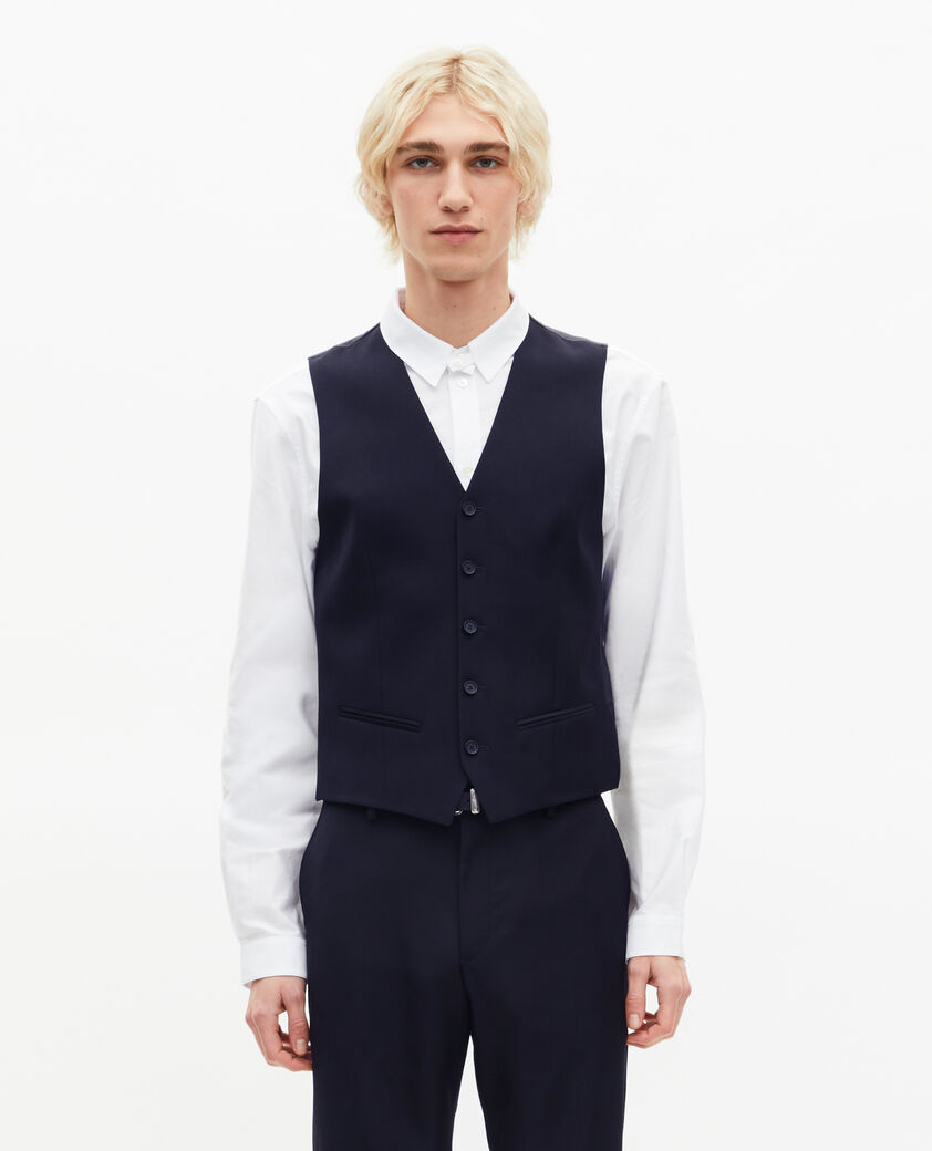 The Kooples HOMME DARK NAVY gilet de costume boutonn&eacute; en laine marine