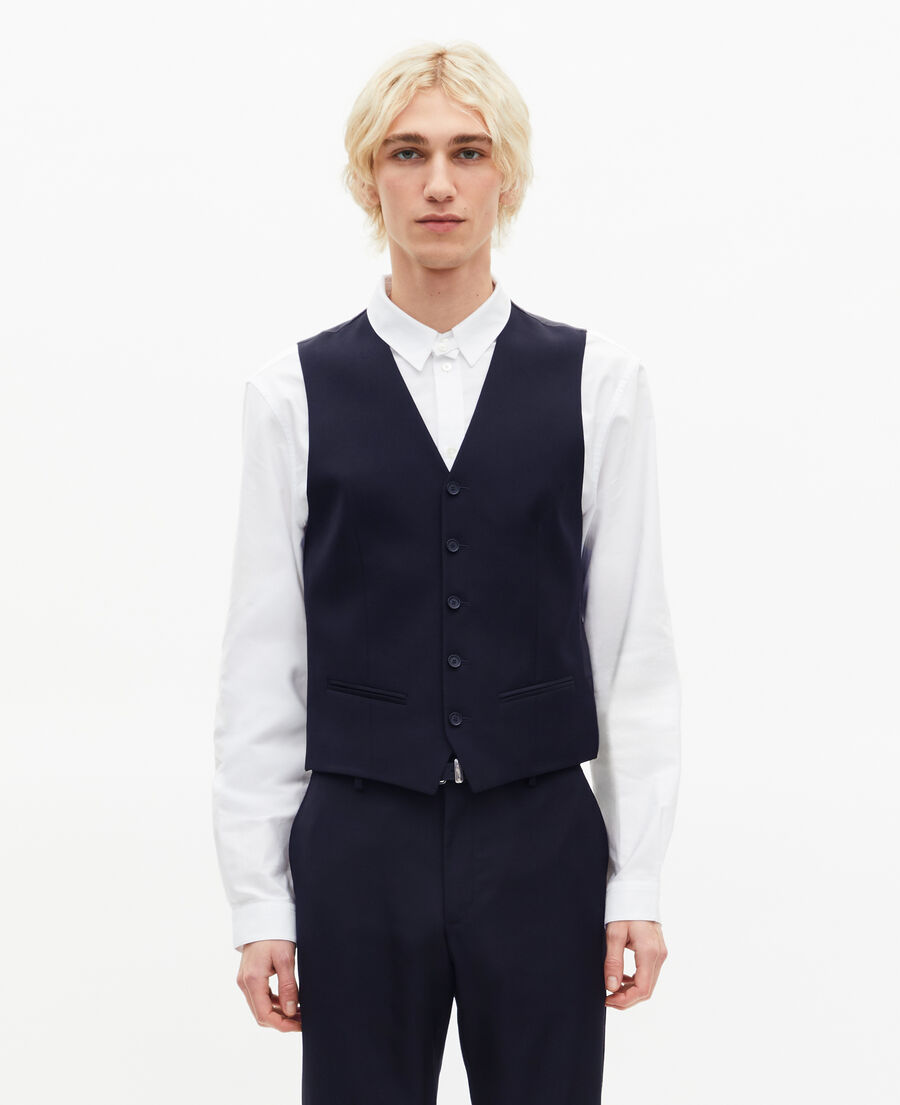 The Kooples HOMME DARK NAVY gilet de costume boutonn&eacute; en laine marine