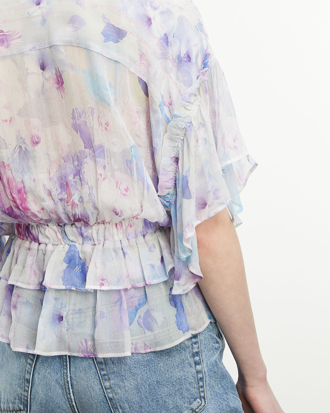 The Kooples WOMEN WHITE / LAVENDER printed top with shoulder straps