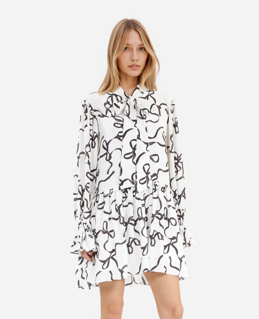 The Kooples WOMEN WHITE / BLACK ribbon-print silk short dress