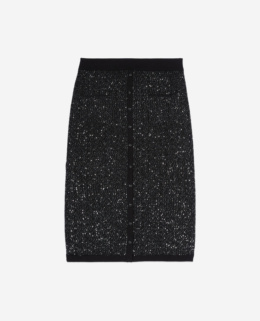 The Kooples DAMEN BLACK halblanger, schwarzer rock mit pailletten