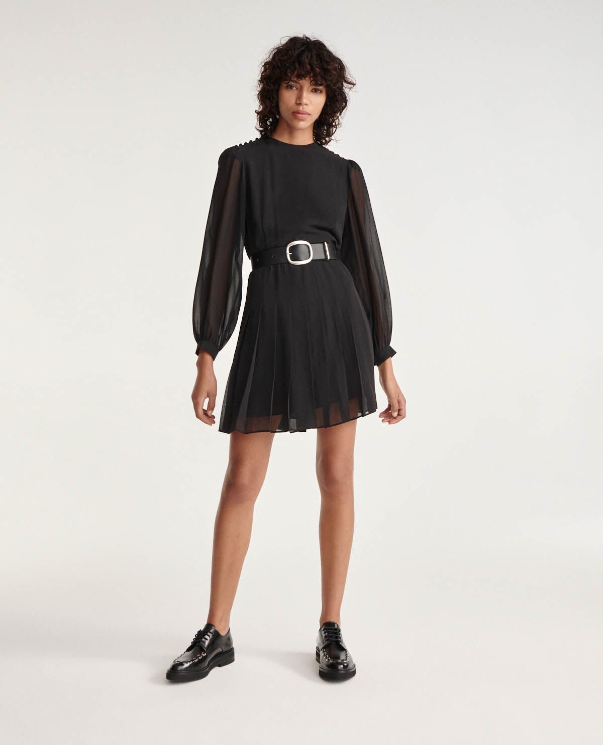 Pleated short black dress with shoulder buttons The Kooples