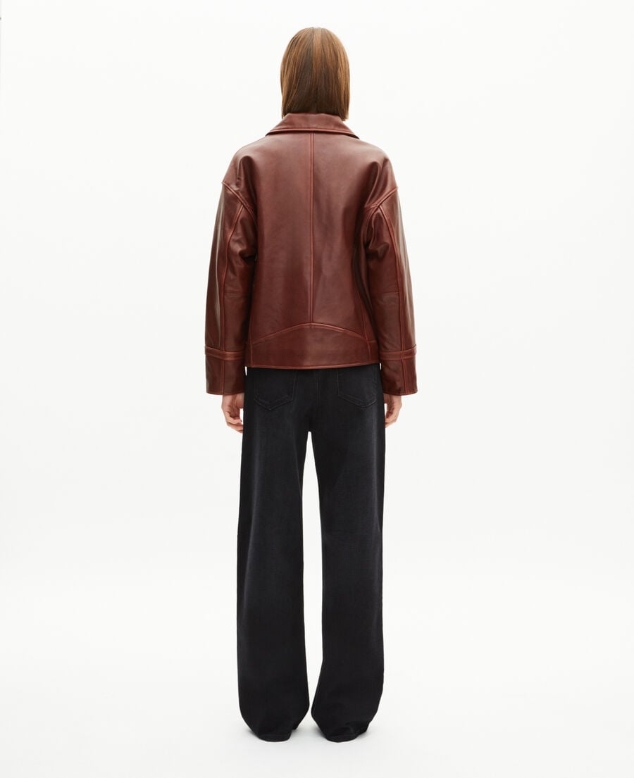 The Kooples FEMME BROWN blouson coupe large en cuir marron