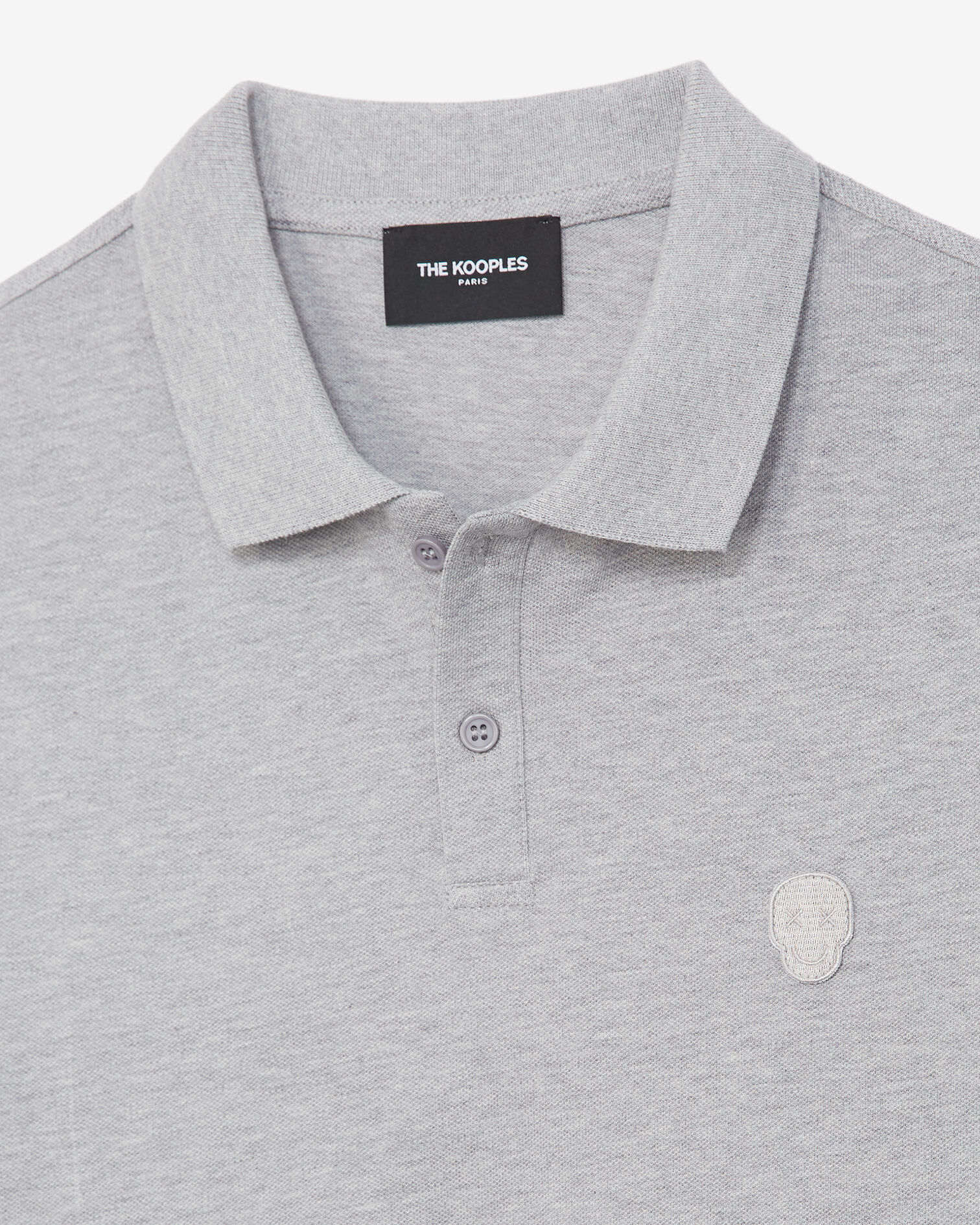 Polo gris col classique à détail brodé, LIGHT GREY MELANGE, hi-res image number null