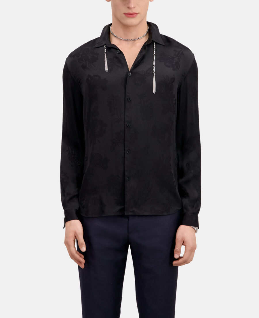 chemise jacquard noire à fleurs