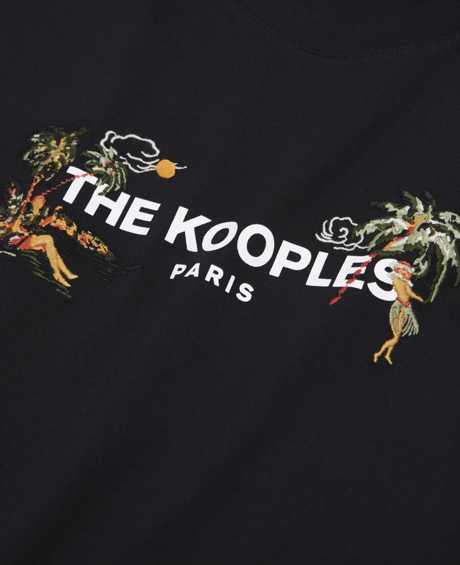 t-shirt noir brodé logo the kooples blanc