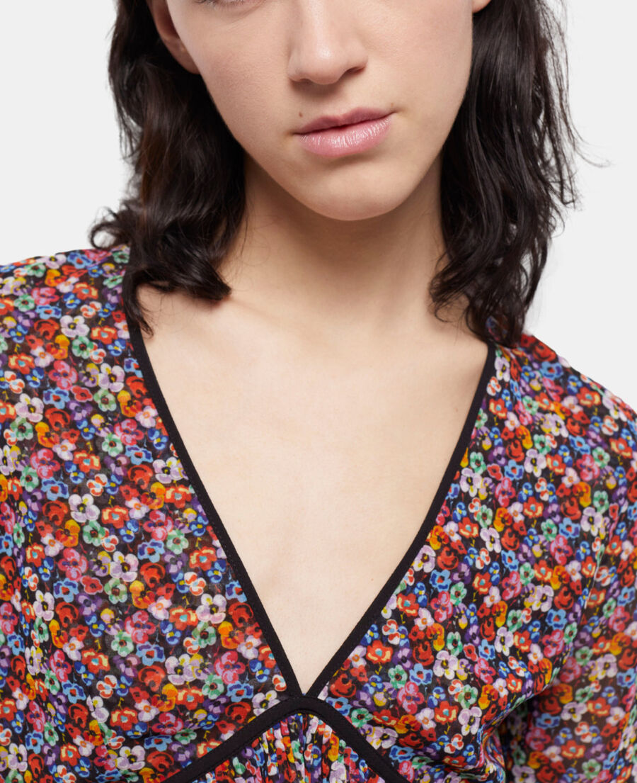 top multicolore à volants plissés