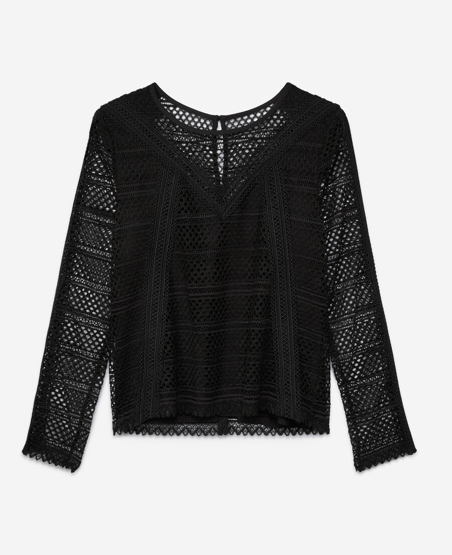 The Kooples MUJER BLACK top negro guipur