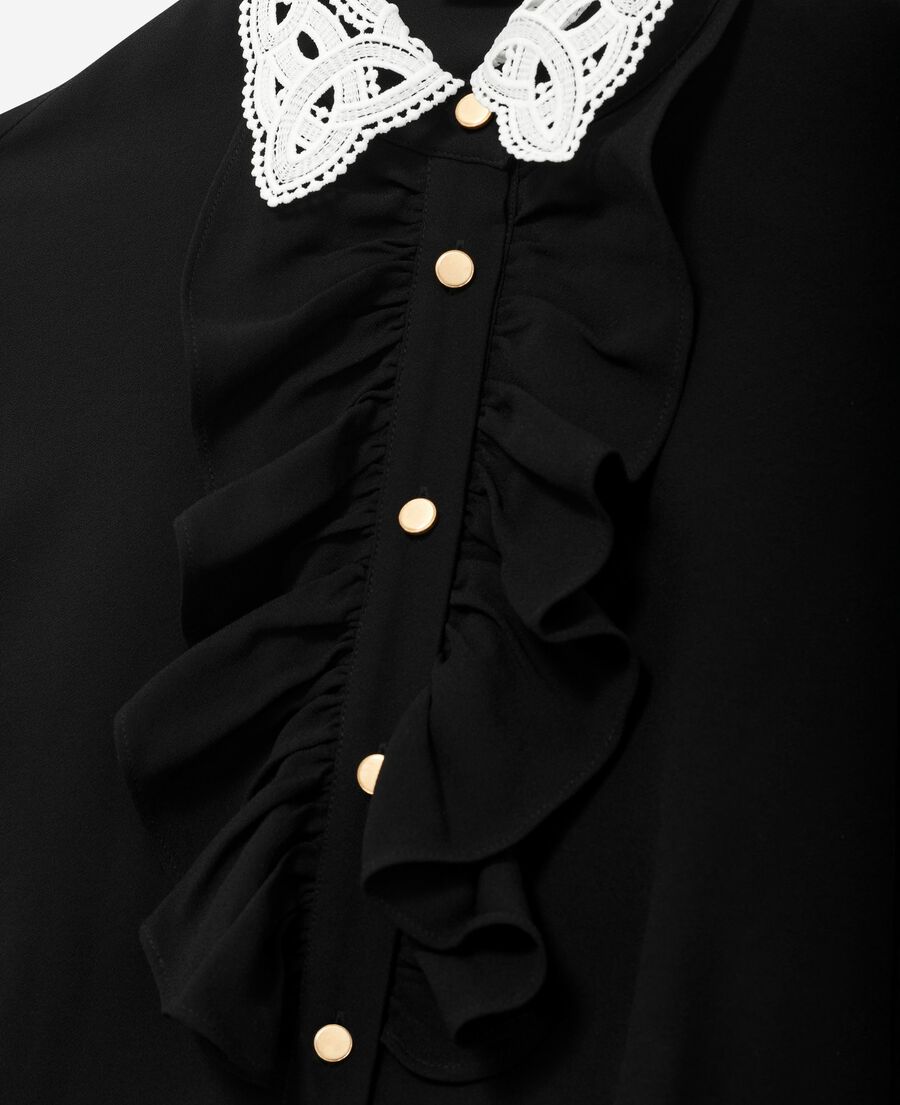 The Kooples FEMME BLACK robe à col brodé contrasté courte noire